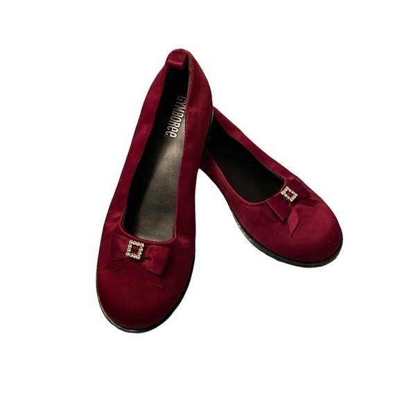 Gymboree Burgundy Satin Like Fabric - Girls Dress Shoes Size 2 - Rhinestones - Picture 6 of 13